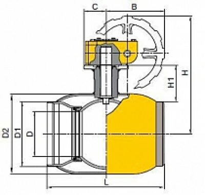 Шаровый кран Naval для природного газа - приварной,  с редуктором