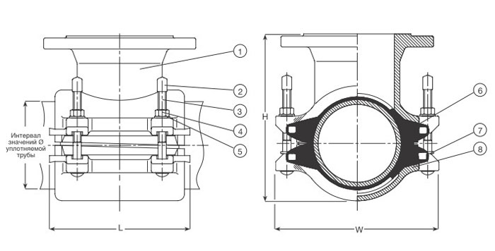 Универсальный хомут AVK с фланцевым отводом 52/257