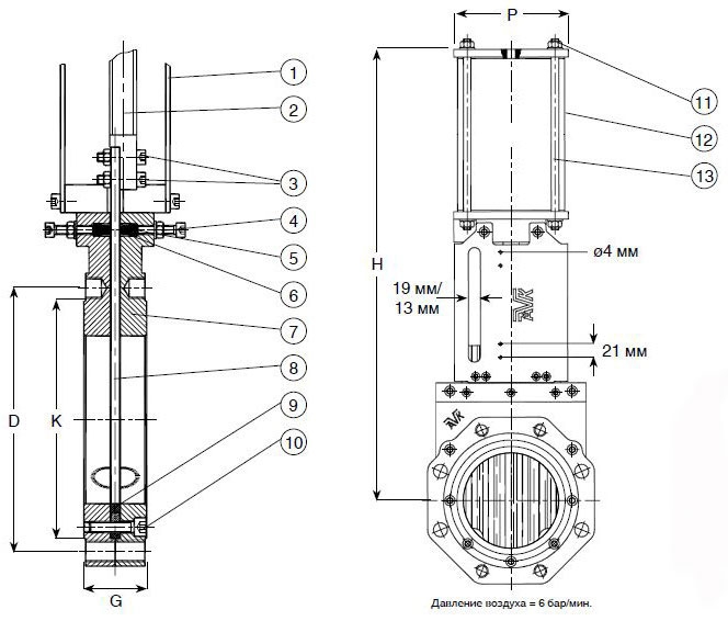 Задвижка AVK с пневмоприводом схема