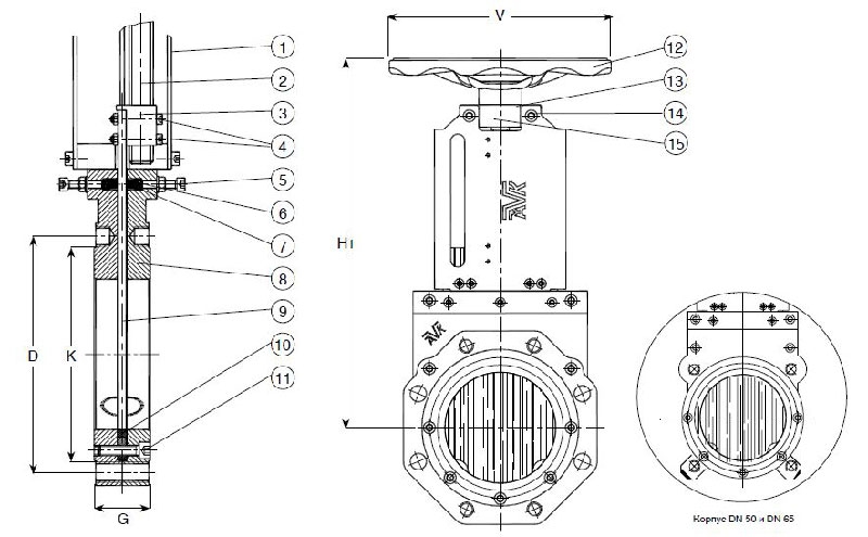 Задвижки AVK шиберные с невыдвижным штоком схема