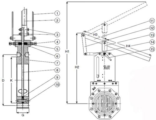 Задвижки AVK шиберные с рычагом схема