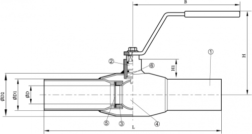 Конструкция шарового приварного крана Dendor W3515