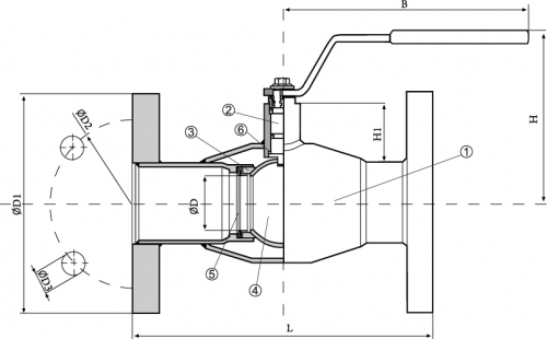 Конструкция шарового фланцевого крана высокого качества Dendor F3515