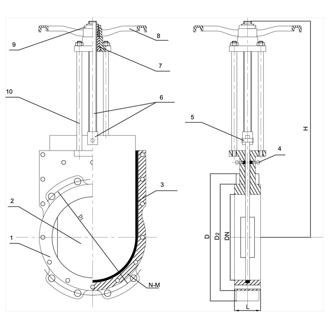 Шиберная чугунная задвижка K21GVS c выдвижным штоком