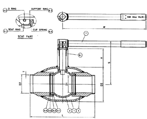 Шаровой кран КМС K1-1-F-100-PN25-000-L-E-2 схема