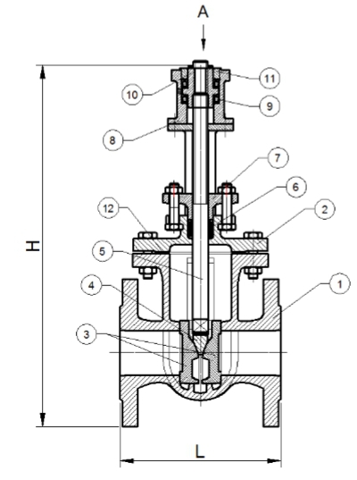 Конструкция задвижки чугунной 30ч906бр ЛАЗ под электропривод