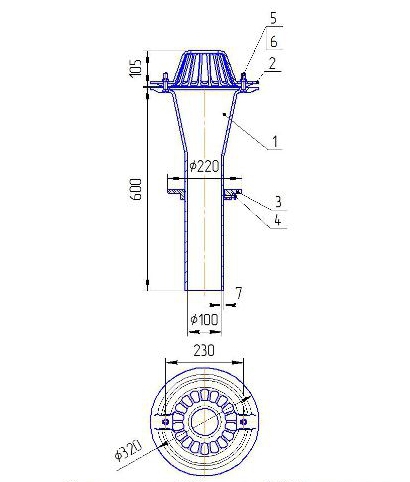 Воронка водосточная ВУ-100 чертеж